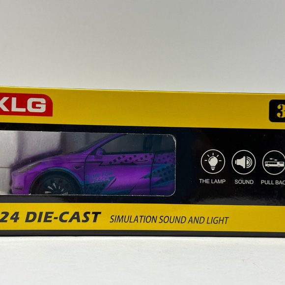1:24 Tesla Model Y Diecast With Headlight & Taillight LED Purple Game for PEACE - Picture 9 of 9